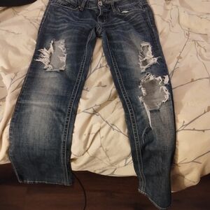 Stylish Distressed Blue Boot Cut Jeans